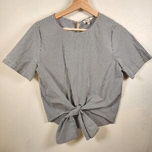 Bleuh Ciel Shirt Women Medium Black White Stripe Short Sleeve